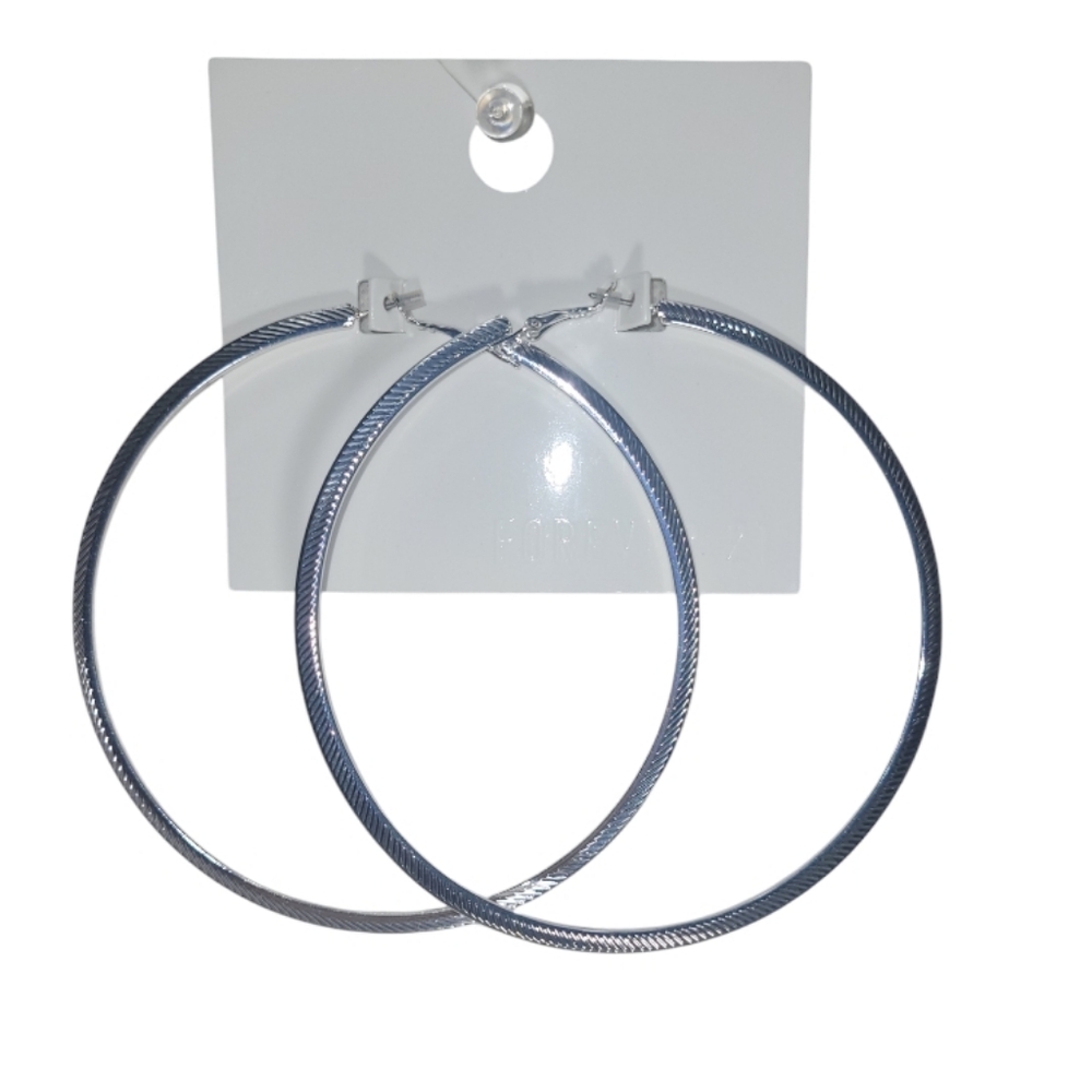 Forever 21 Silver Tone Huge Hoops Earrings 3⅞" D - New